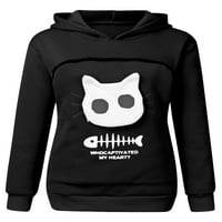 ; / Ženski pulover, majica s patentnim zatvaračem, Duksevi s dugim rukavima, ležerni vrhovi s kapuljačom s printom mačke, crni;
