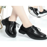 & / Ženske radne lagane kožne cipele s okruglim nožnim prstima ženske školske haljine Na vezanje Vintage ravne cipele Crna 4,5