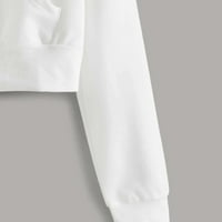 Ženski topovi ženska ležerna jednobojna majica dugih rukava s džepom s patentnim zatvaračem majica s kapuljačom bijeli vrhovi, 55631