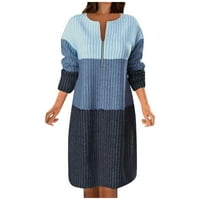 Ženska Moda, ležerni pulover s dugim rukavima u tonu, ravna haljina s patentnim zatvaračem u plavoj boji