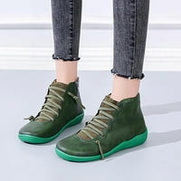 Ženske casual retro cipele s ravnim potplatom s čipkom i bočnim patentnim zatvaračem u zelenoj boji, rasprodaja na mreži