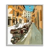 Stupell Industries Row of Mopeds Yellow European City Street Sivi Framed, 14, dizajn Bart E. Slyp