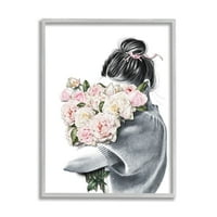 Stupell Industries Žena koja miriše na buket ružičaste pop ružičaste cvjetove, 14 godina, dizajnirala Ros Ruseva