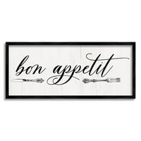 Bon Appetit Vintage Typographic Chipografija Graphic Art Crno uokvirena umjetnička print zidna umjetnost