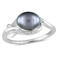 Miabella Black Tahitian Pearl i Dijamantni 14KT bijeli zlatni koktel prsten