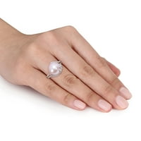 Ženski ružičasti prsten od slatkovodnog bisera i dijamanta s naglaskom na srebrnom srebrnom cvijetu s podijeljenim drškom
