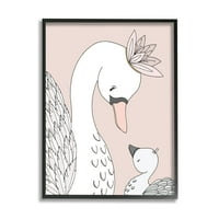 Majka i dijete labud cvjetne krune princeza životinje Grafika Umjetnost u crnom okviru zidni tisak, dizajn