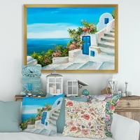Dizajnerska umjetnost kuća s jarkim bojama uz more umjetnička gravura u morskom i obalnom okviru
