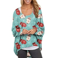 Žensko odijelo, božićne majice s okruglim vratom za žene, slatke majice dugih rukava s printom losa, jesenski ležerni puloveri, vrhovi