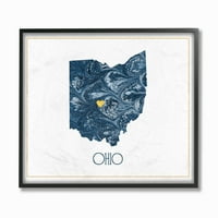 Amel, Ohio, minimalistička silueta plavog Mramornog papira uokvirena teksturiranom umjetnošću