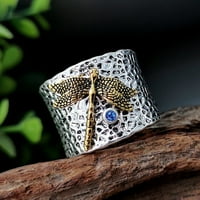 Alumni prsten srebrni plavi dijamantni prsten Vintage prsten srebrni zlatni dijamantni prsten leptir i ljubav puni prsten za žene