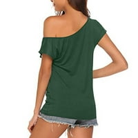 ;/ Ženska ljetna labava bluza s ramena nepravilnog oblika ženska ležerna majica široki pulover kratkih rukava vojna zelena;