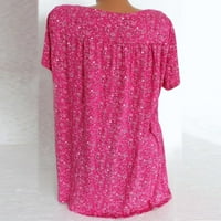 Ženske ljetne majice s kratkim rukavima Plus veličine s izrezom i printom u obliku slova U, široka ležerna Majica u jarko ružičastoj