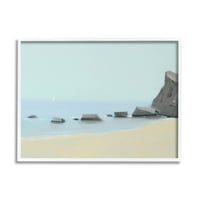 Mirna plaža obale rock obalna grafička umjetnost bijela uokvirena umjetnička print zidna umjetnost