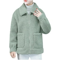 Zimski kaputi za žene modni zimski ženski kardigan jednobojna bluza dugih rukava sportski kaput s reverom zeleni;