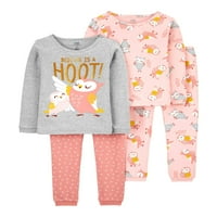 Pidžama za bebe i djevojčice s dugim rukavima, 4 komada, veličine 6m-5T
