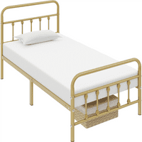 Alden Design Metal Platform Twin Bed s visokim uzglavljem, antiknim zlatom