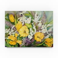 Zaštitni znak likovna umjetnost 'Žuti tulipani bijela Iris Heather' platno umjetnost Joanne Porter
