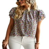 Ženska ljetna majica s kratkim rukavima majica s kratkim rukavima boemska majica s cvjetnim printom siva majica s kratkim rukavima