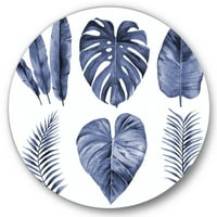DesignArt 'plavi akvarelni tropski listovi I' Farmhouse Circle Metal Art - Disk od 11