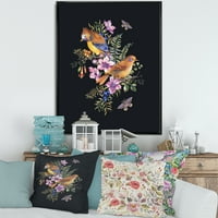 DesignArt 'mala ptica koja sjedi na šarenom buketu divljih cvjetova ii' tradicionalni uokvireni platno zidni art print