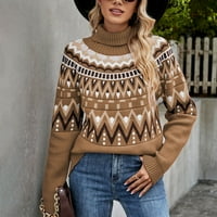 Rasprodaja modnih džempera s dugim rukavima za žene Plus Size Ženska Moda casual retro kontrastni print pleteni džemper s dolčevitom