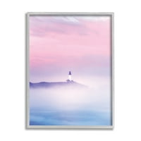 ; Maglovito ružičasto i ljubičasto nebo svjetionika obalna fotografija umjetnički tisak u sivom okviru zidna umjetnost