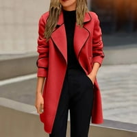 Ženski dugi vuneni kaput od donjeg rublja-sportska jakna s patentnim zatvaračem s kapuljačom, labavi ženski zimski kaput u crvenoj