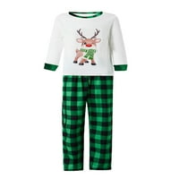 božićna pidžama za cijelu obitelj, vrhovi dugih rukava s printom jelena iz crtića + karirane hlače, Set