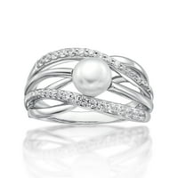 Prekrasan nakit od čistog srebra sa slatkovodnim biserima i imitacijom bijelog dijamanta u križnom prstenu