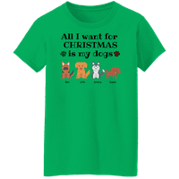 Grafička Amerika sve što želim za Božić je ženska majica s personaliziranim imenom kućnog ljubimca i pasminom mojih pasa
