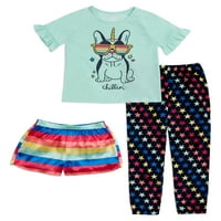 Wonder Nation Girls Dog Pseći kratki rukav Top, Jogger & Sleep Short, 3-komad pidžame, veličine 4- & Plus