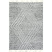 Nuloom Risette Geometric Shag Tassel Područje prostirke, 8 '10 12, svijetlo siva