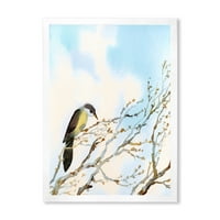 DesignArt 'ptica sjedi na starom golom drvetu s plavim oblačnim nebom' tradicionalni uokvireni umjetnički tisak