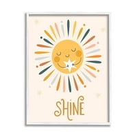 Stupell Industries Shine fraza uzdižući sunčeve zrake zagrljaj zvjezdane grafičke umjetnosti bijela uokvirena umjetnička tiskana
