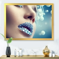 Designart 'izbliza dragulja na ženskim usnama' moderni uokvireni umjetnički tisak