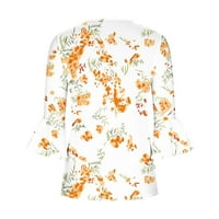 Ljetne potrepštine za ljeto, ženski cvjetni gornji dio, majica s izrezom u obliku slova u i kratkim rukavima na kopčanje u narančastoj