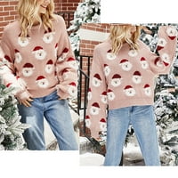 Kardigan džemperi za žene Ženska Moda ženski casual labavi rastezljivi pulover džemper s božićnim printom ružičasta