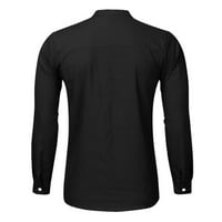 Muške majice s printom Plus veličine, široke pamučne lanene bluze s ovratnikom s dugim rukavima za muškarce