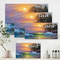 Dizajnerska umjetnost Izlazak sunca na morskim valovima u blizini borova, zidni otisak na platnu u nautičkom i obalnom stilu