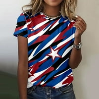 Ženske majice za vježbanje s američkim zastavama, majice kratkih rukava s okruglim vratom s printom 4. srpnja, Ženska majica u plavoj