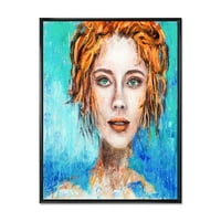 Dizajnerska umjetnost žensko lice s crvenom kosom i zelenim očima Moderni uokvireni zidni otisak na platnu