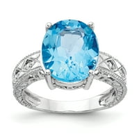 Prsten od bijelog zlata od 12 karata s ovalnim plavim topazom i dijamantom