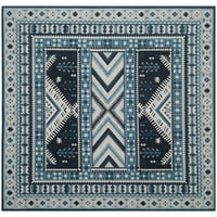 Klasični vintage bordo tepih s obrubom od ševrona, tamnoplavi kvadrat 6' 6'