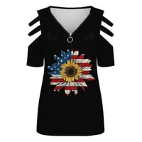 Ženski ljetni topovi za žene, ženska moda, okrugli izrez, izrez u obliku ramena, kratki rukav, majica s printom Dana neovisnosti,