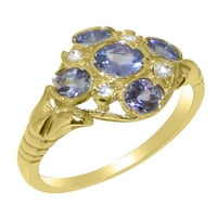 Ženski jubilarni prsten od 18k žutog zlata britanske proizvodnje s prirodnim tanzanitom i dijamantom - opcije veličine-veličina 5,5