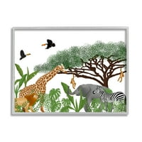 Jungle divljina životinje scena životinje i insekti slika u sivom okviru umjetnički tisak zidna umjetnost