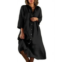 Ljetne haljine za žene s okruglim vratom, slatka jednobojna duga klupska haljina A kroja s kratkim rukavima, Crna
