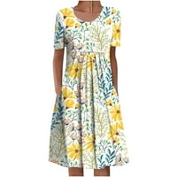 ljetne haljine za žene na rasprodaji modne ženske ljetne Ležerne haljine s okruglim vratom kratkih rukava sklopive haljine s cvjetnim