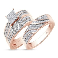 Muški i ženski zaručnički prsten od 0 karatnog okruglog Moissanite dijamanta od srebra od 14 karatnog ružičastog zlata veličina: